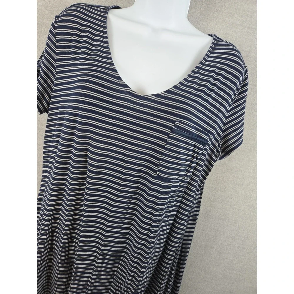 Soma Cool Nights Short Sleeve Sleepshirt L Navy Blue Stripe Nightgown Lounge
